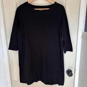 Eileen Fisher Black 3/4 sleeve dress tunic black Size small Organic cotton EUC